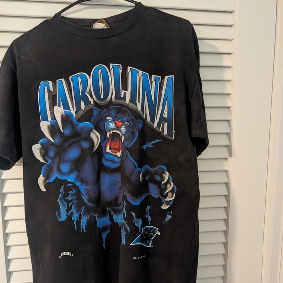 RARE Medium Nutmeg Carolina Panthers Vintage T Shirt | Double Sided Graphic - Picture 1 of 4